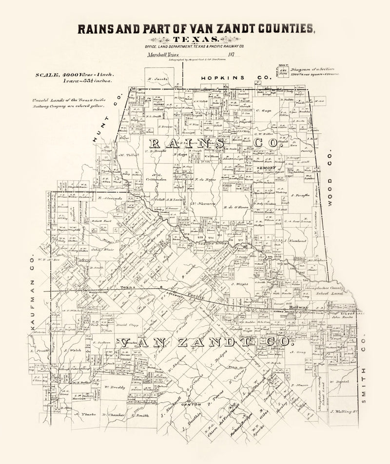 Size comparison using Vintage Map of Rains County, Texas 1870