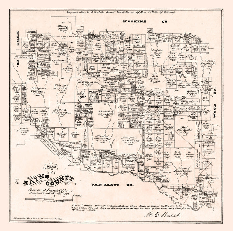 Size comparison using Vintage Map of Rains County, Texas 1880