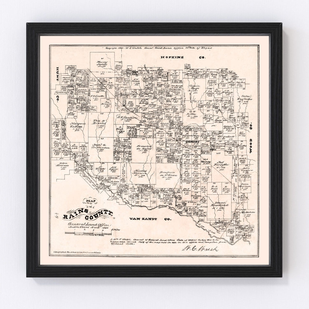 Rains County Vintage Map 1880