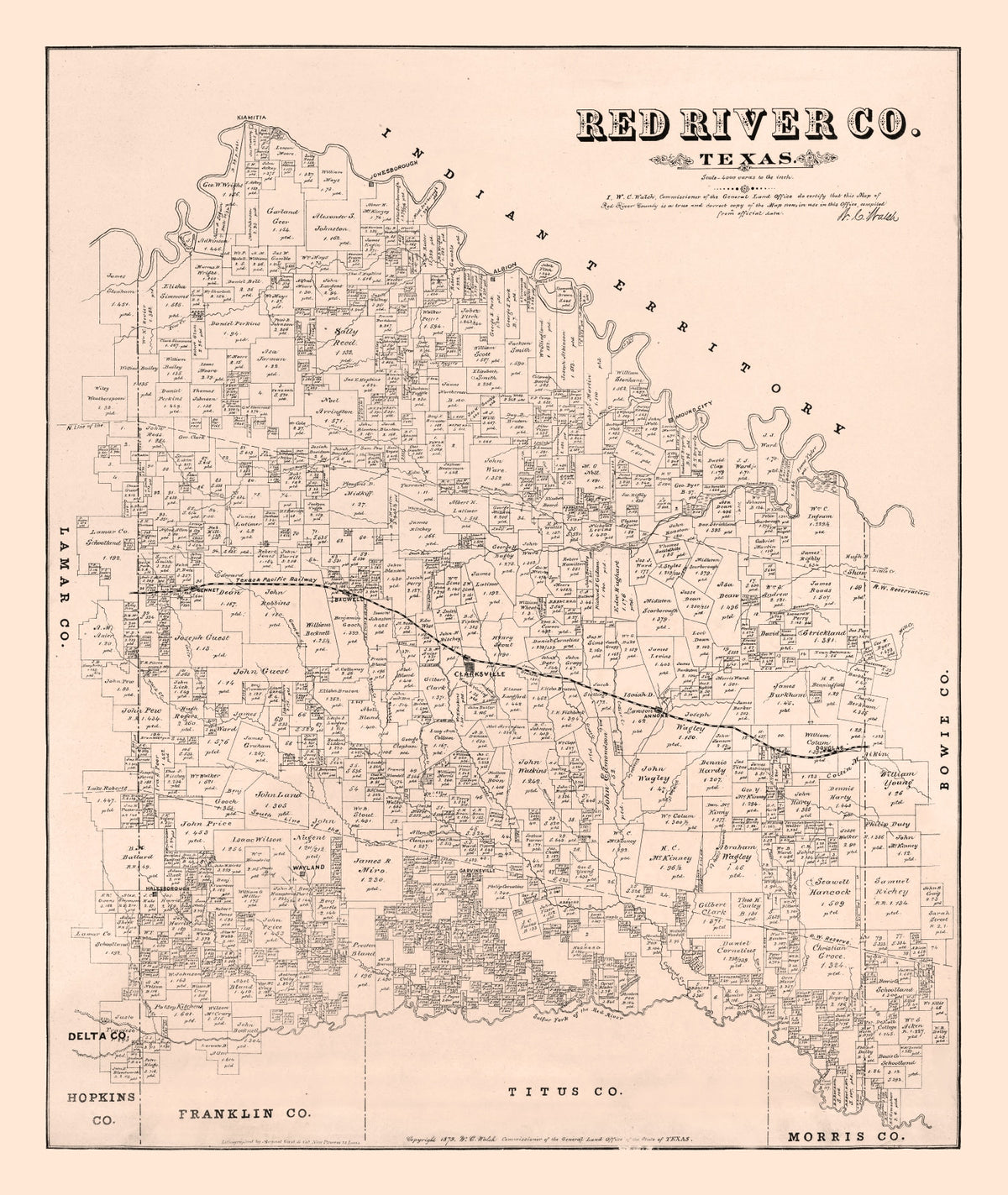 Preview of Vintage Map of Red River County, Texas 1879