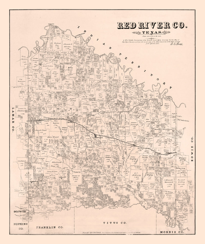 Size comparison using Vintage Map of Red River County, Texas 1879
