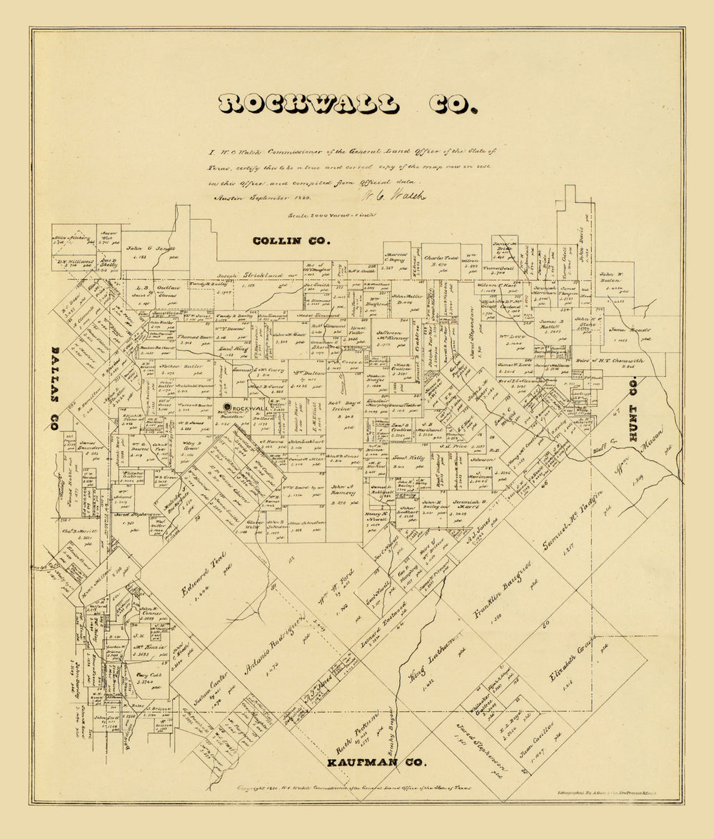 Vintage Map of Rockwall County, Texas 1880 print style example