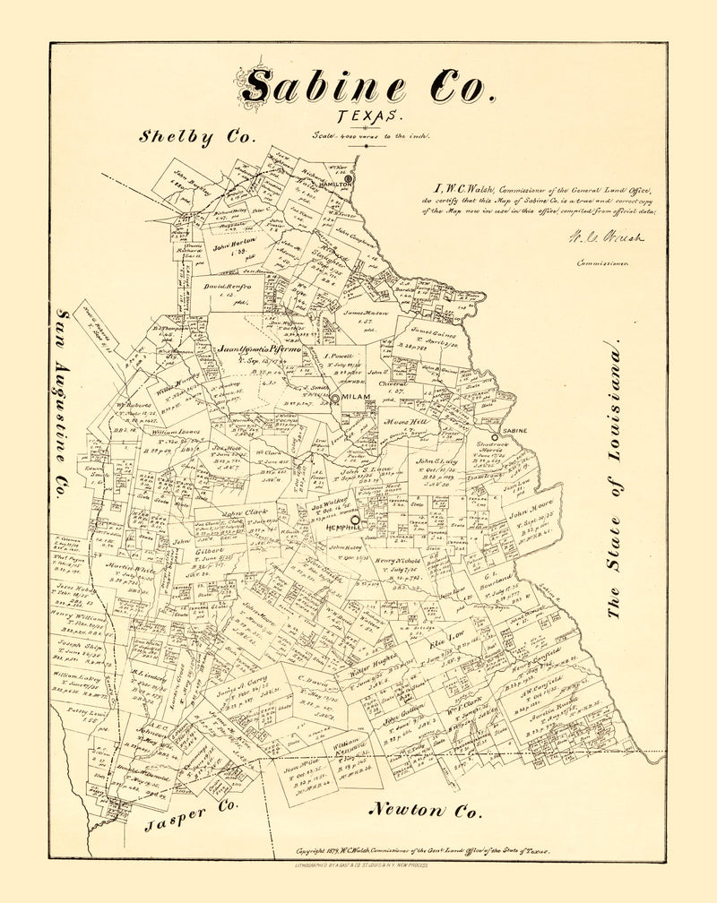 Size comparison using Vintage Map of Sabine County, Texas 1879