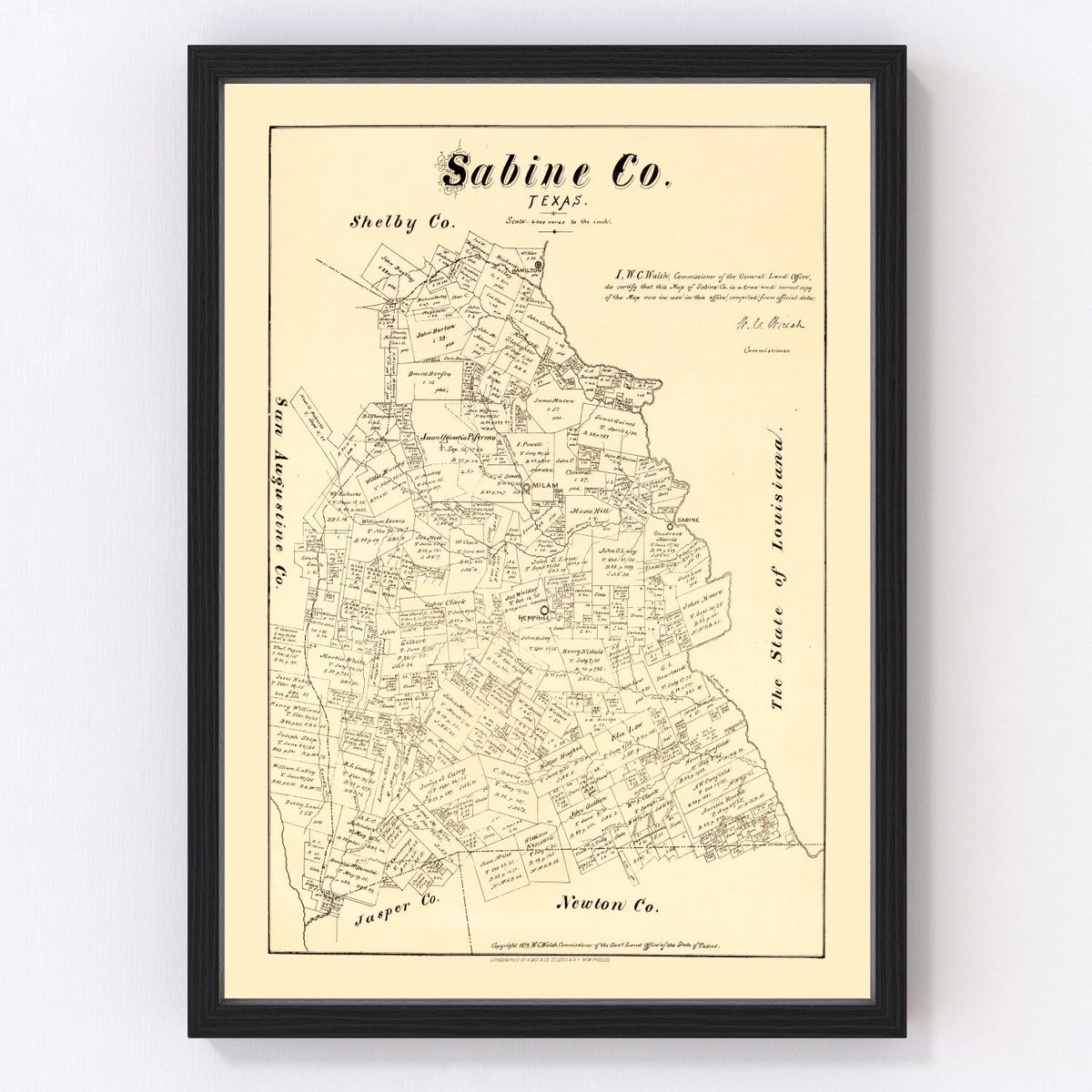 Sabine County Vintage Map 1879