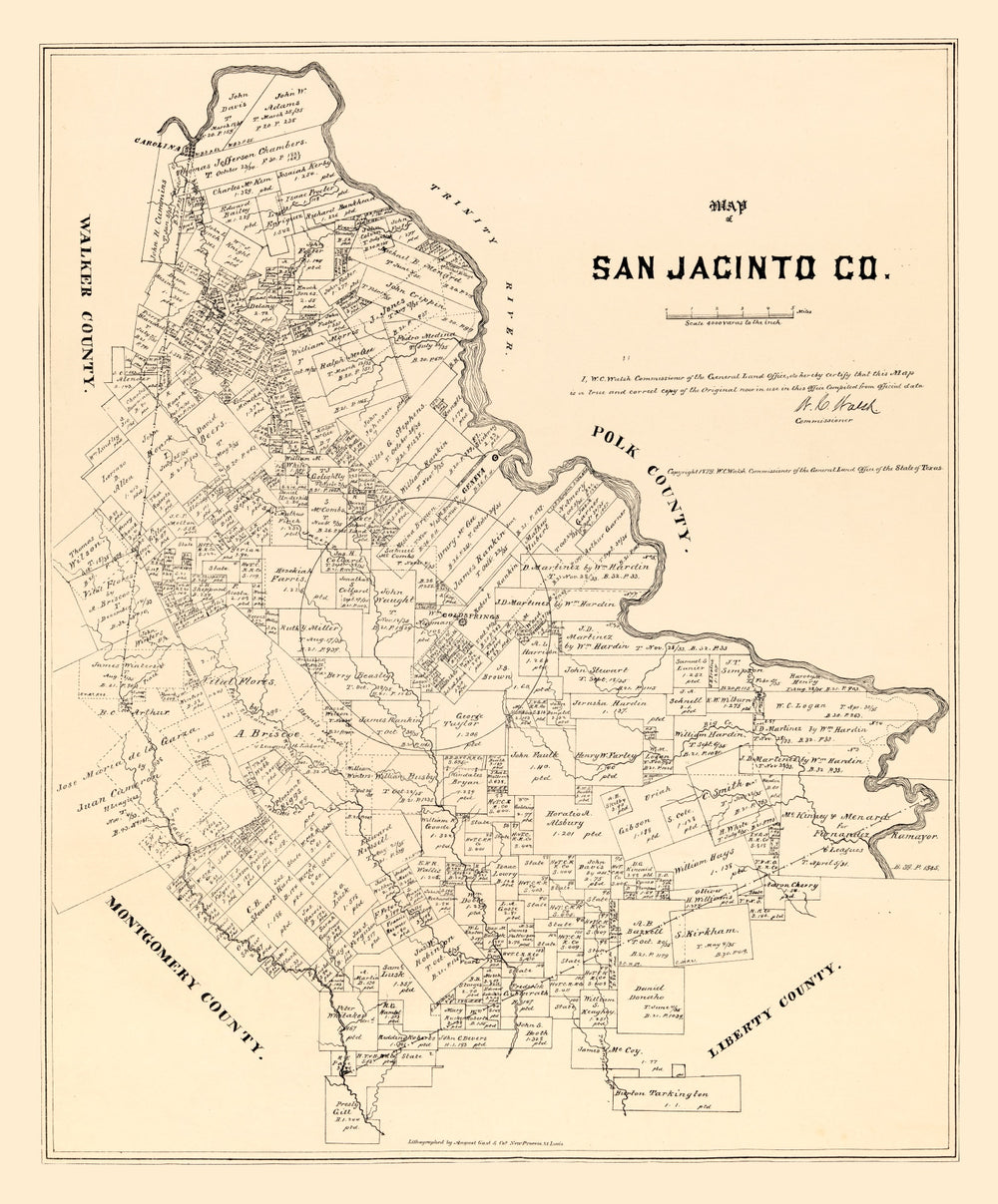 Vintage Map of San Jacinto County, Texas 1879 print style example