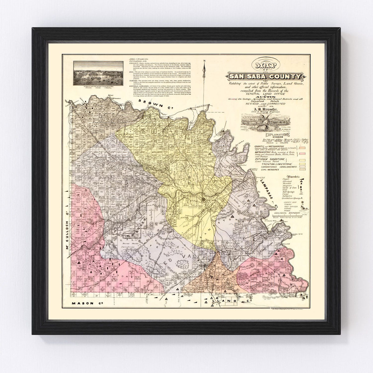San Saba County Vintage Map 1876