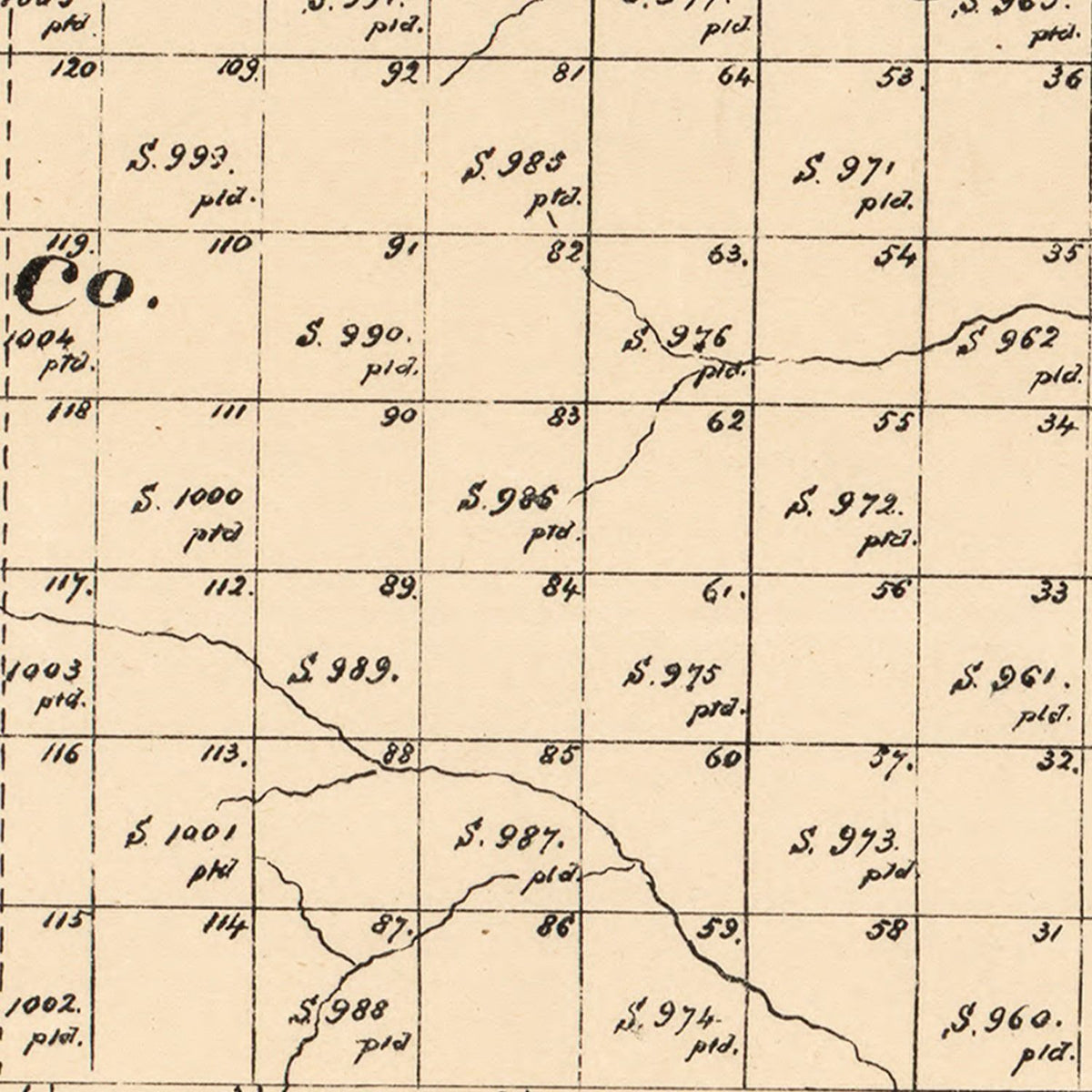Restored historic details from the 1879 county map of Shackelford County, Texas