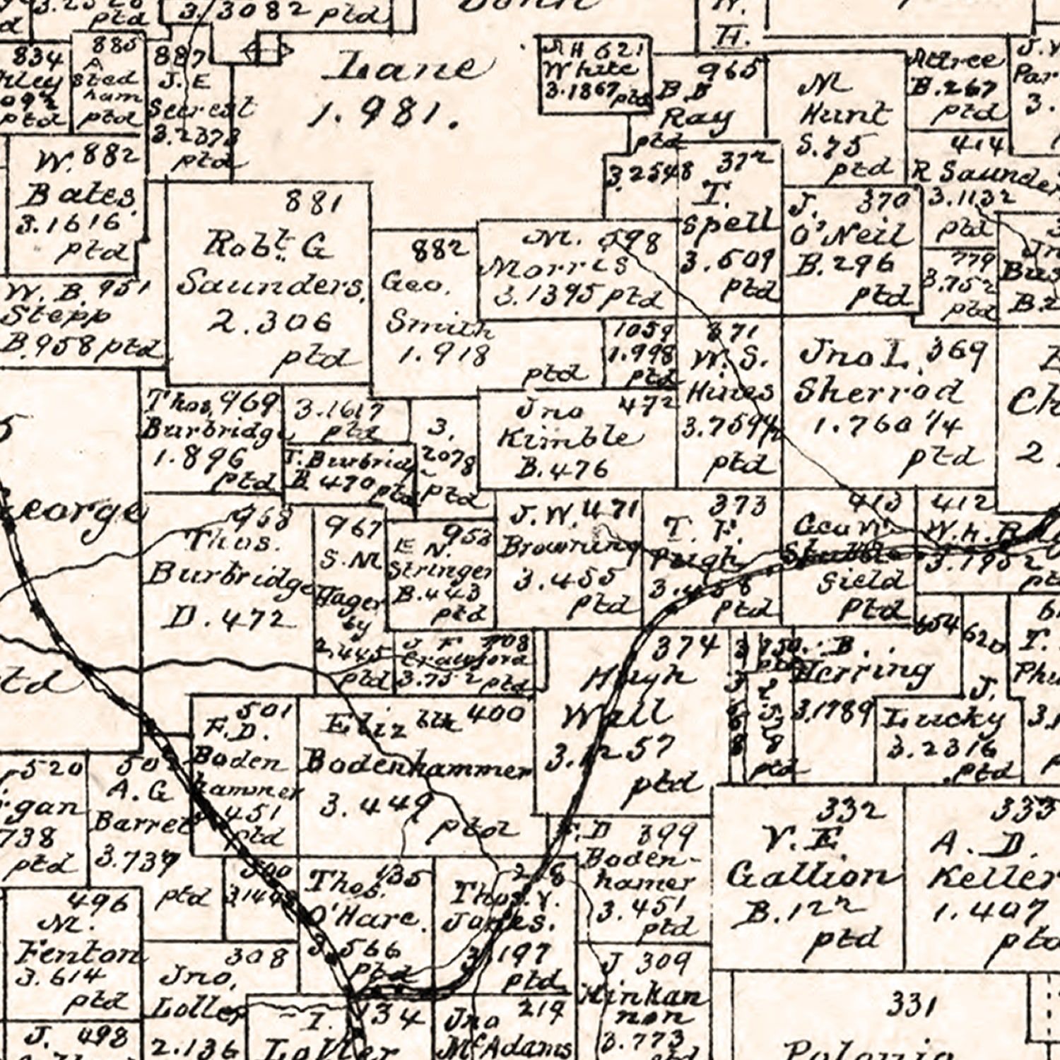 Restored historic details from the 1880 county map of Smith County, Texas