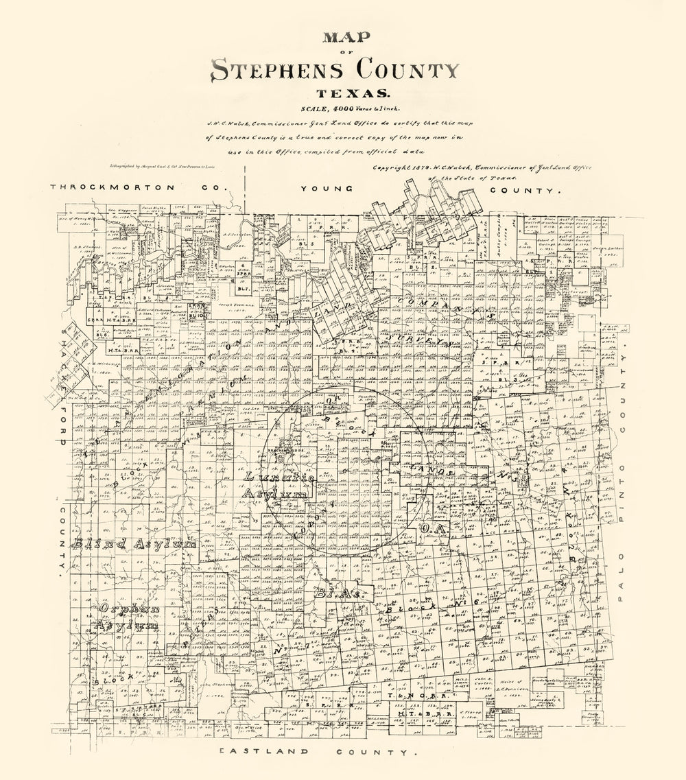 Vintage Map of Stephens County, Texas 1879 print style example