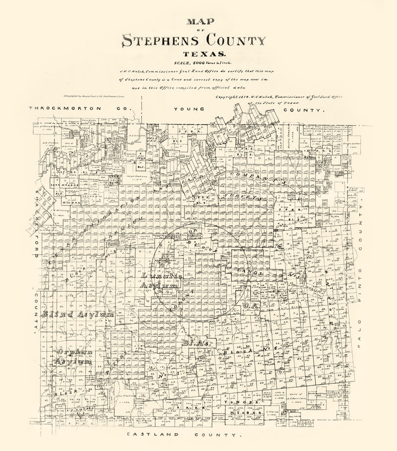 Size comparison using Vintage Map of Stephens County, Texas 1879