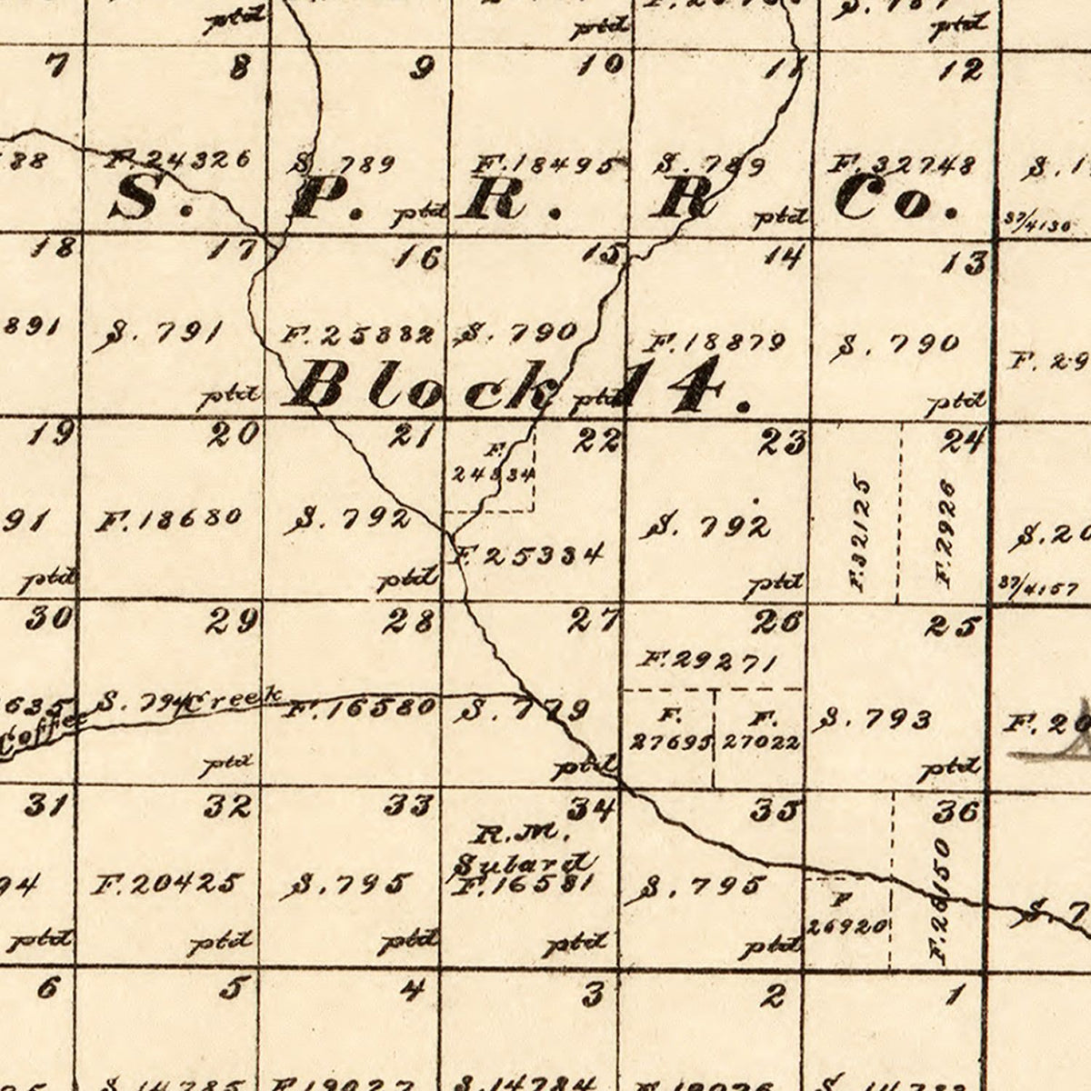Restored historic details from the 1892 county map of Sterling County, Texas