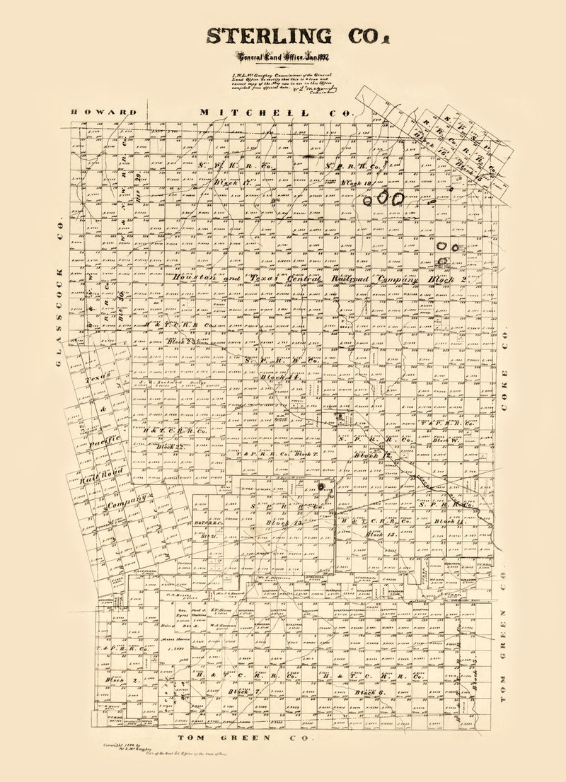 Size comparison using Vintage Map of Sterling County, Texas 1892