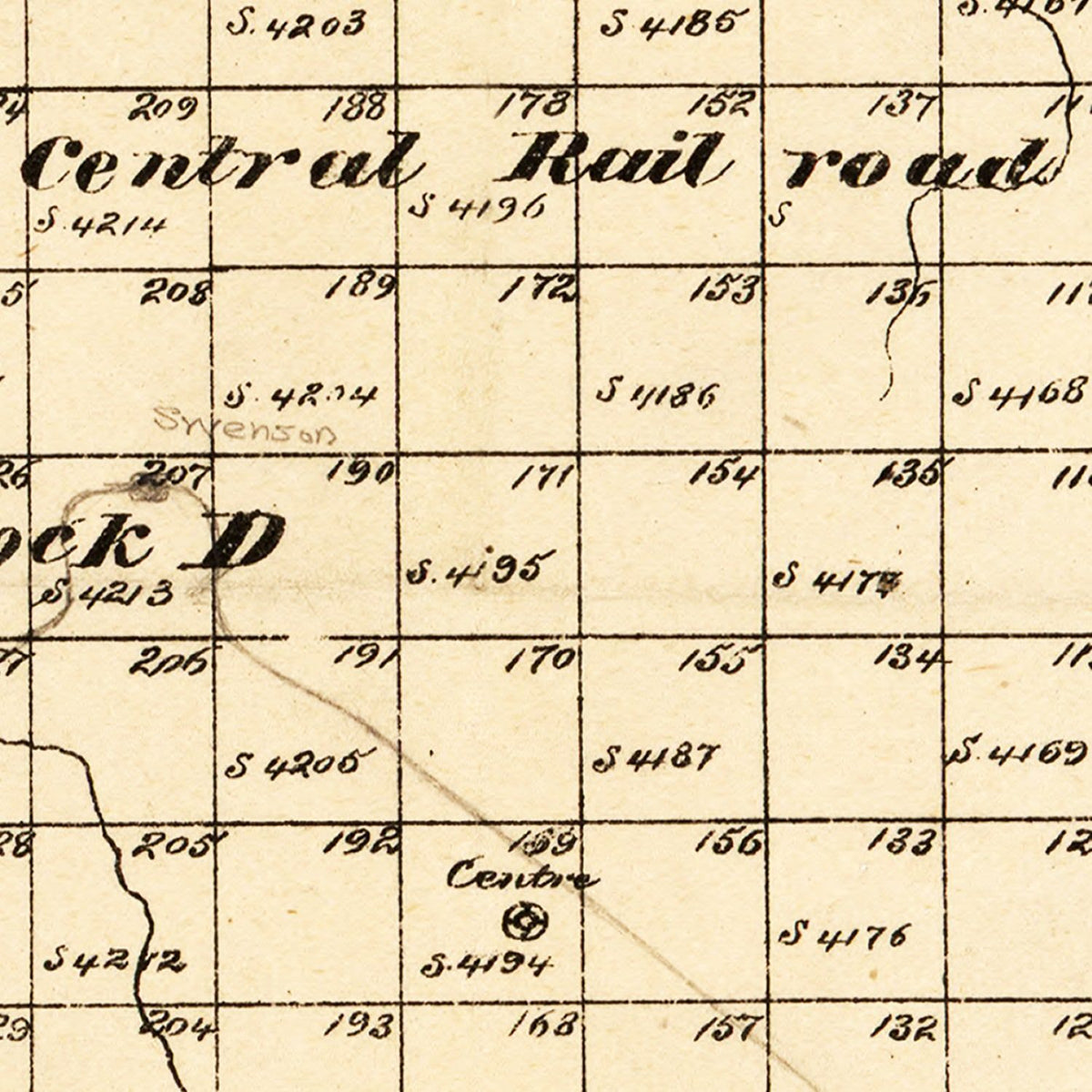 Restored historic details from the 1880 county map of Stonewall County, Texas