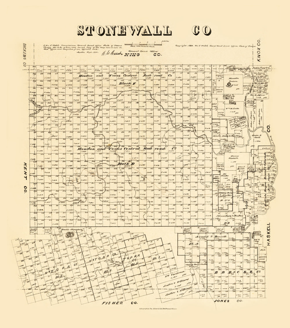 Vintage Map of Stonewall County, Texas 1880 print style example