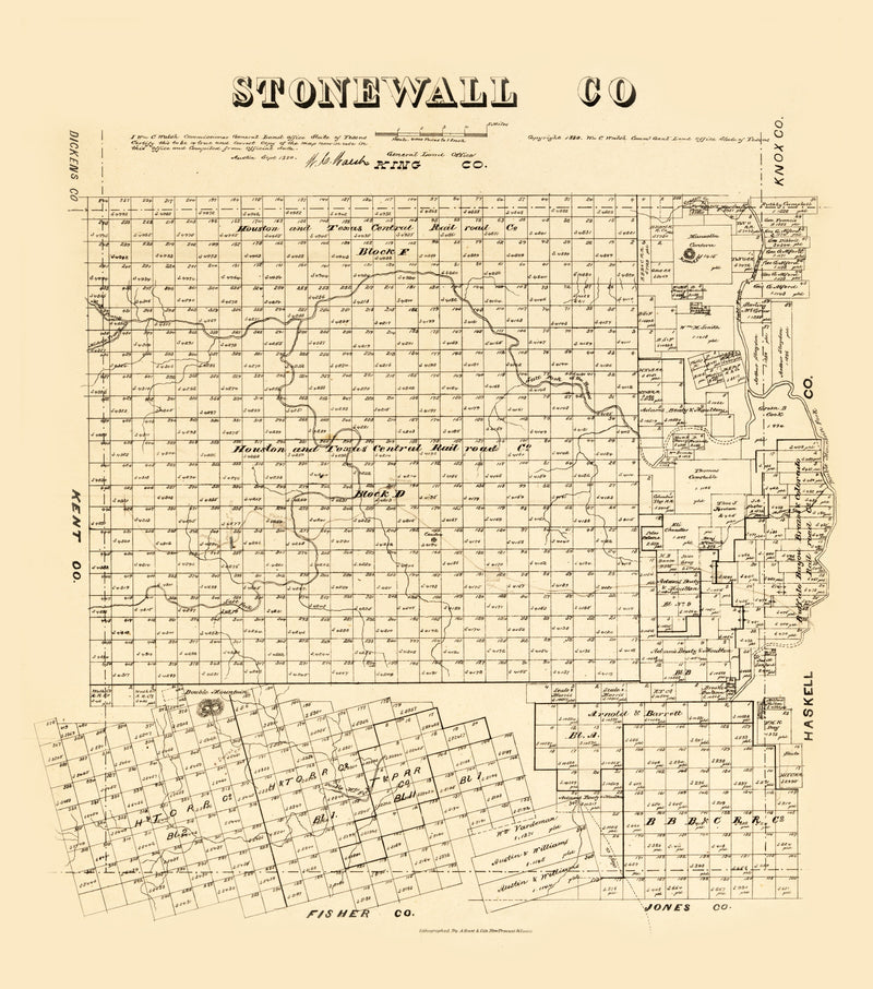 Size comparison using Vintage Map of Stonewall County, Texas 1880
