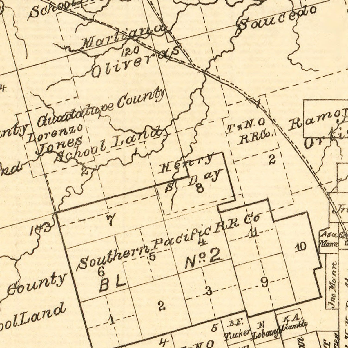 Restored historic details from the 1890 county map of Taylor County, Texas