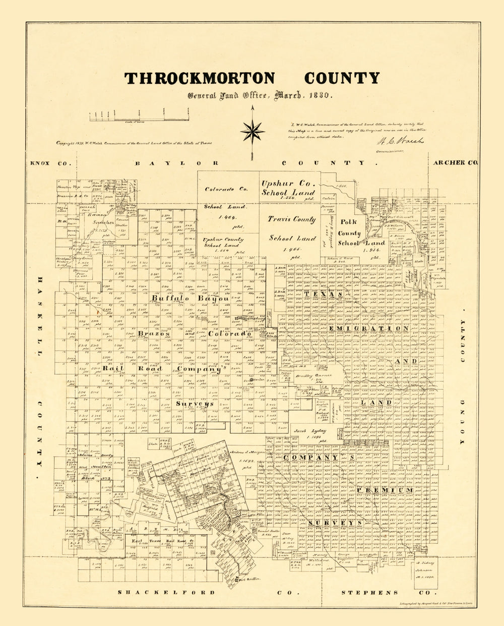 Vintage Map of Throckmorton County, Texas 1879 print style example