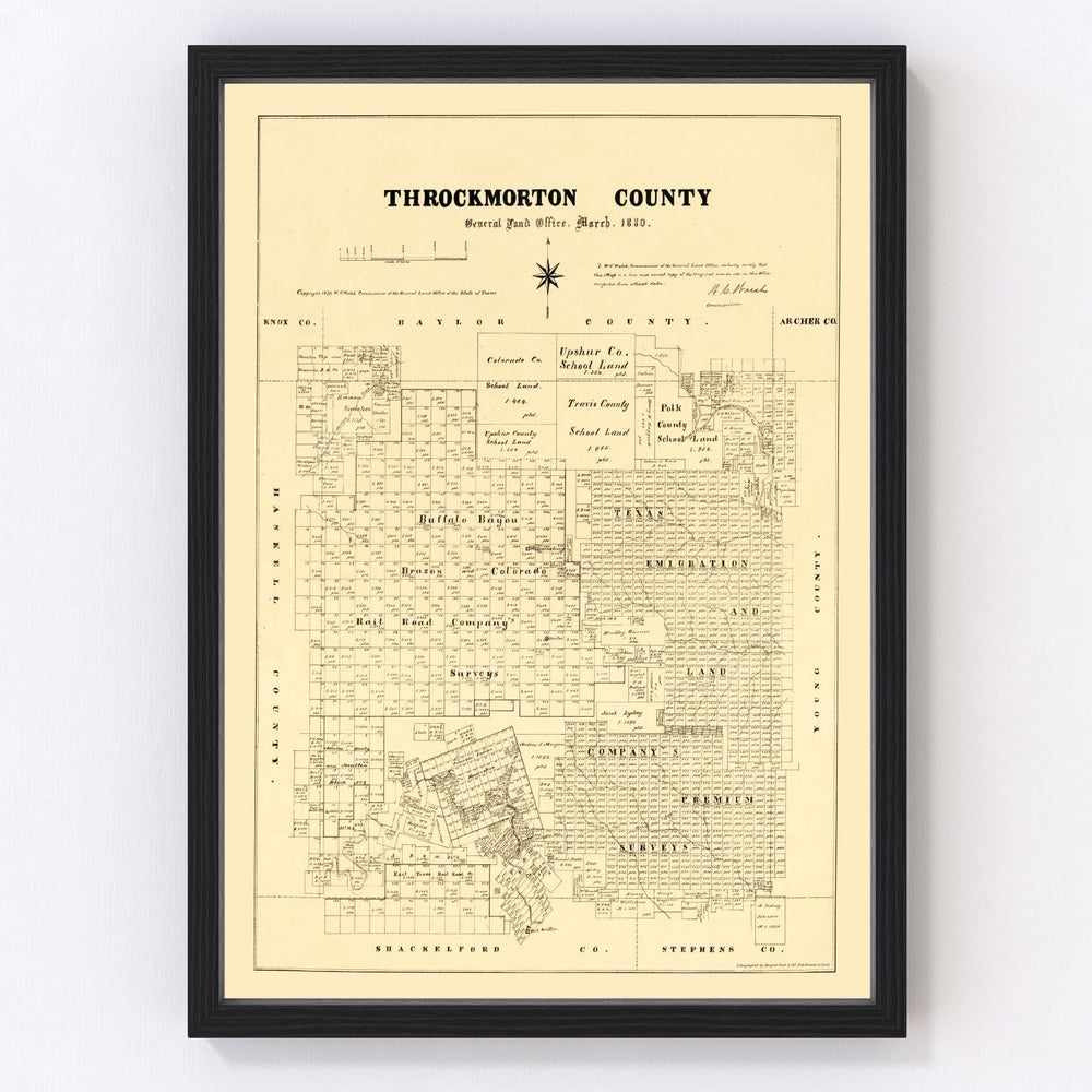 Throckmorton County Vintage Map 1879