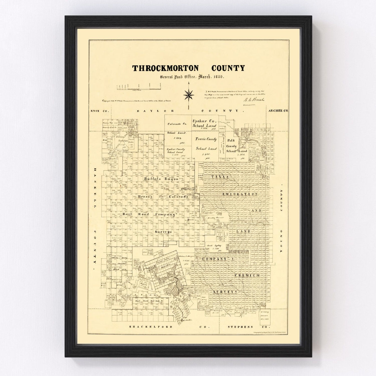 Throckmorton County Vintage Map 1879