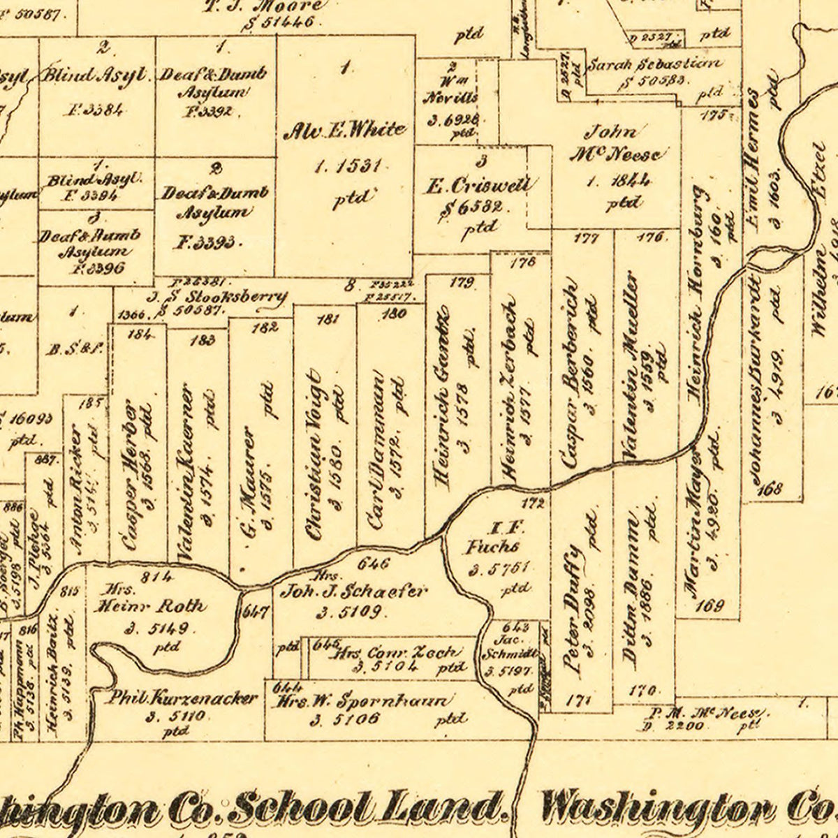 Restored historic details from the 1893 county map of Tom Green County, Texas