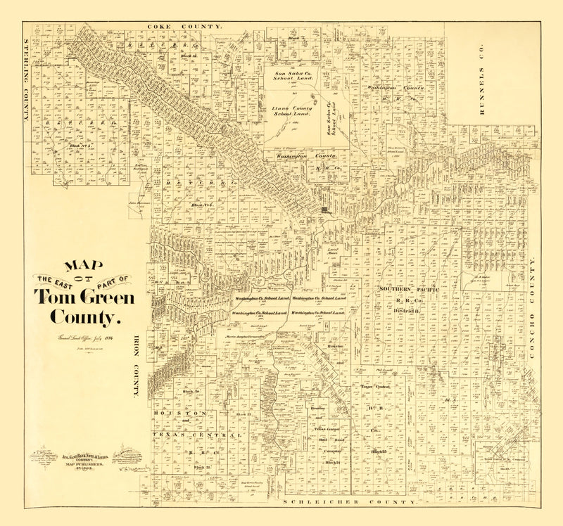 Size comparison using Vintage Map of Tom Green County, Texas 1893