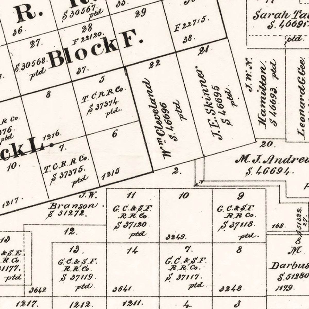 Restored historic details from the 1894 county map of Tom Green County, Texas