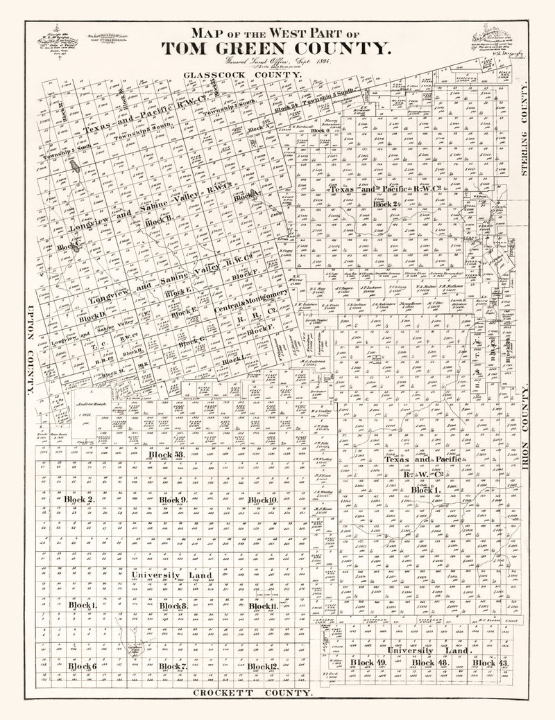 Size comparison using Vintage Map of Tom Green County, Texas 1894