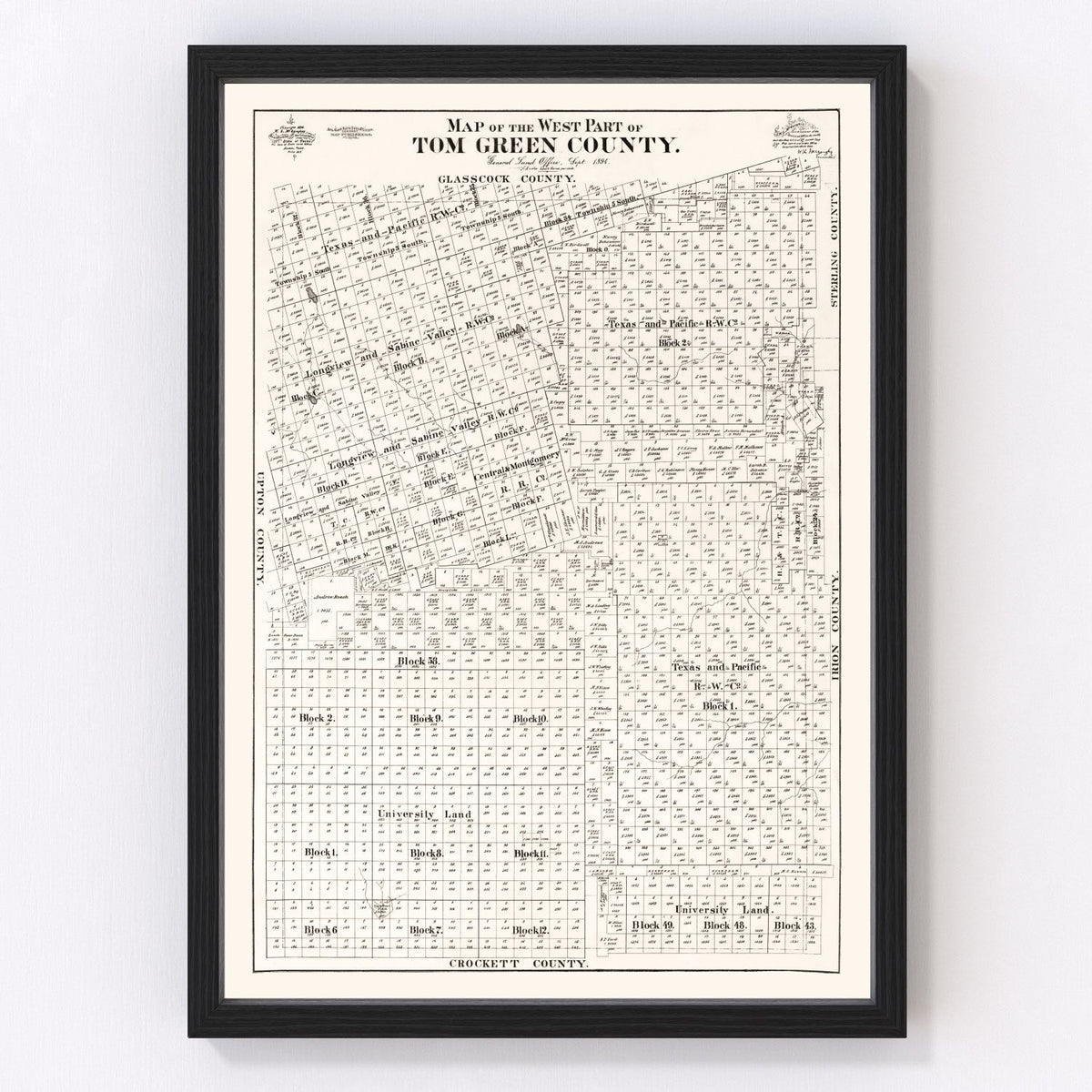 Tom Green County Vintage Map 1894