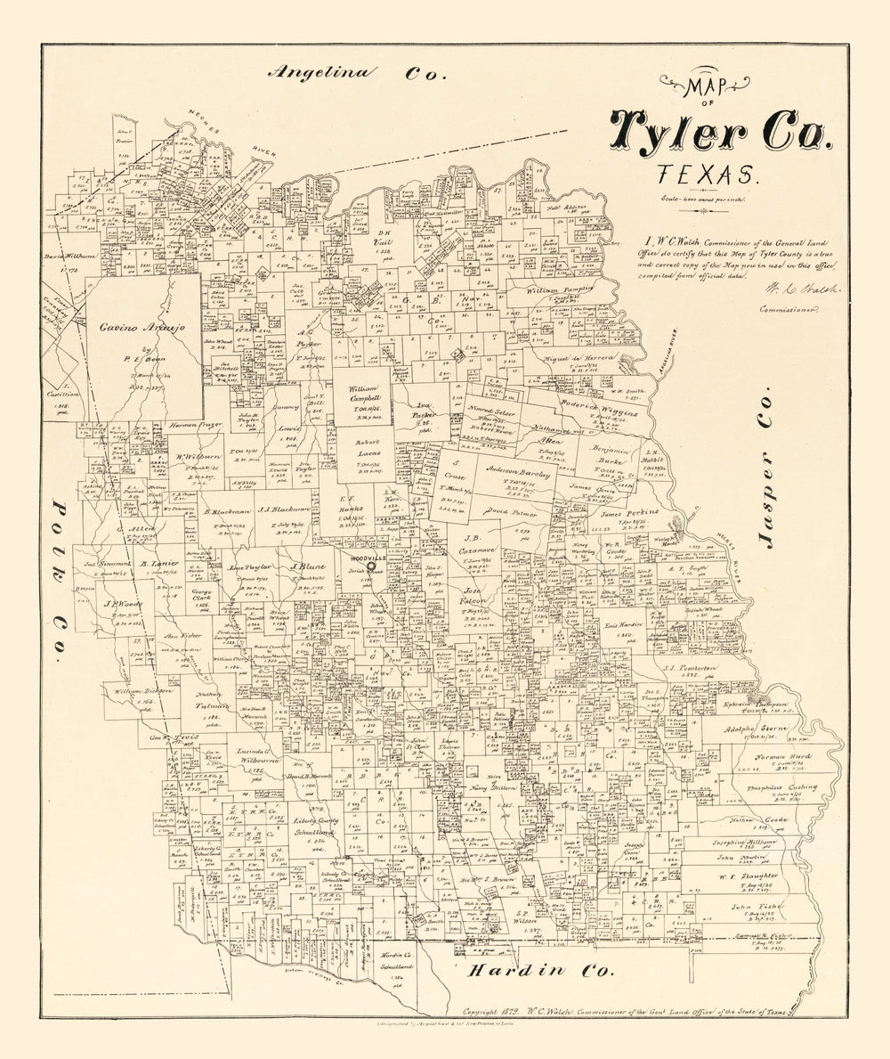 Vintage Map of Tyler County, Texas 1879 print style example