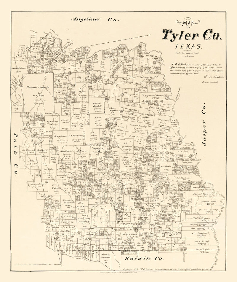 Size comparison using Vintage Map of Tyler County, Texas 1879