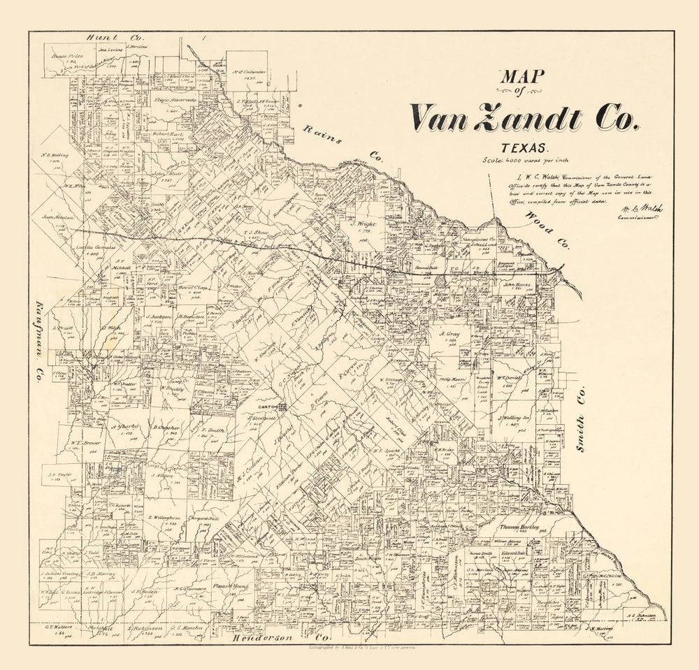 Vintage Map of Van Zandt County, Texas 1884 print style example