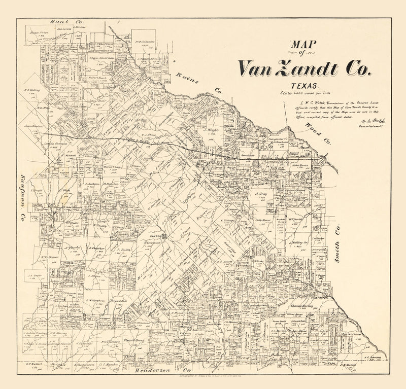Size comparison using Vintage Map of Van Zandt County, Texas 1884