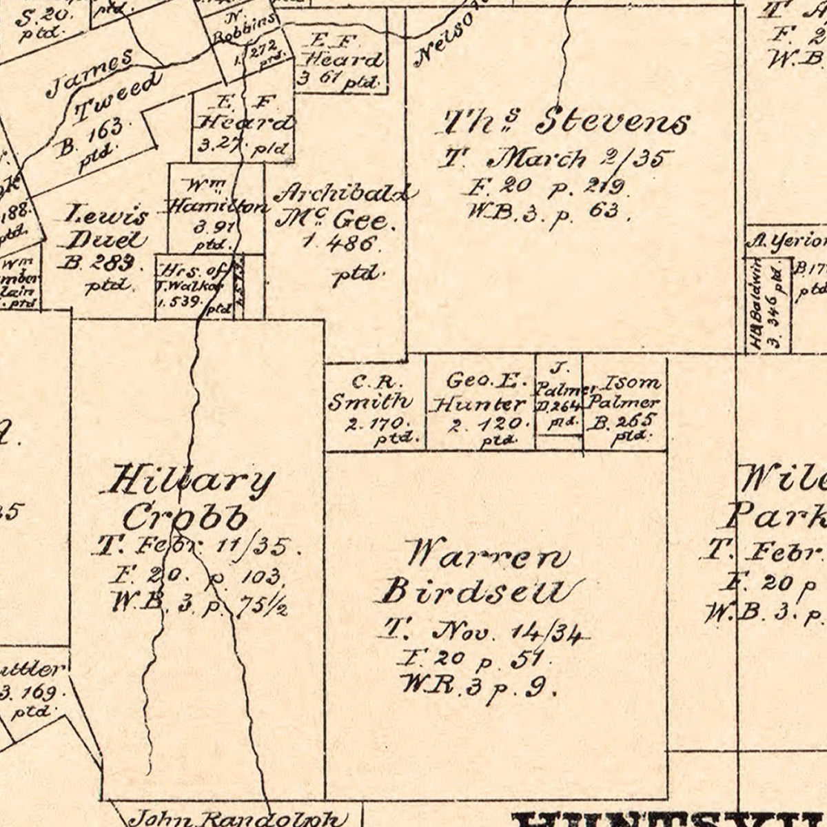 Restored historic details from the 1879 county map of Walker County, Texas
