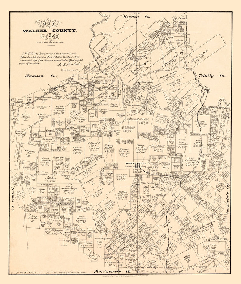 Size comparison using Vintage Map of Walker County, Texas 1879