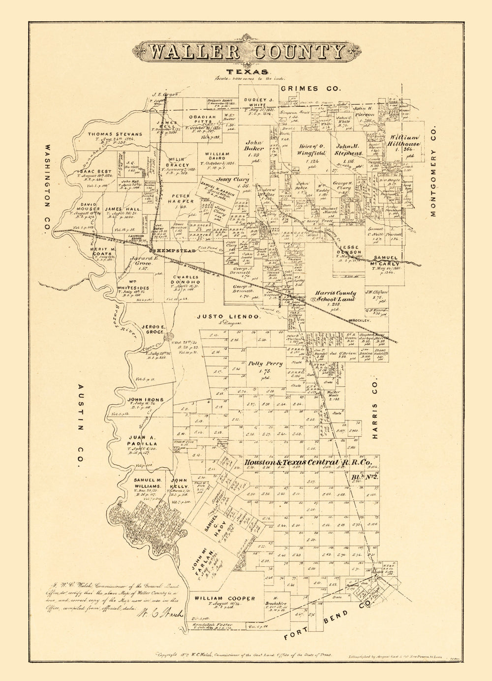 Vintage Map of Waller County, Texas 1879 print style example