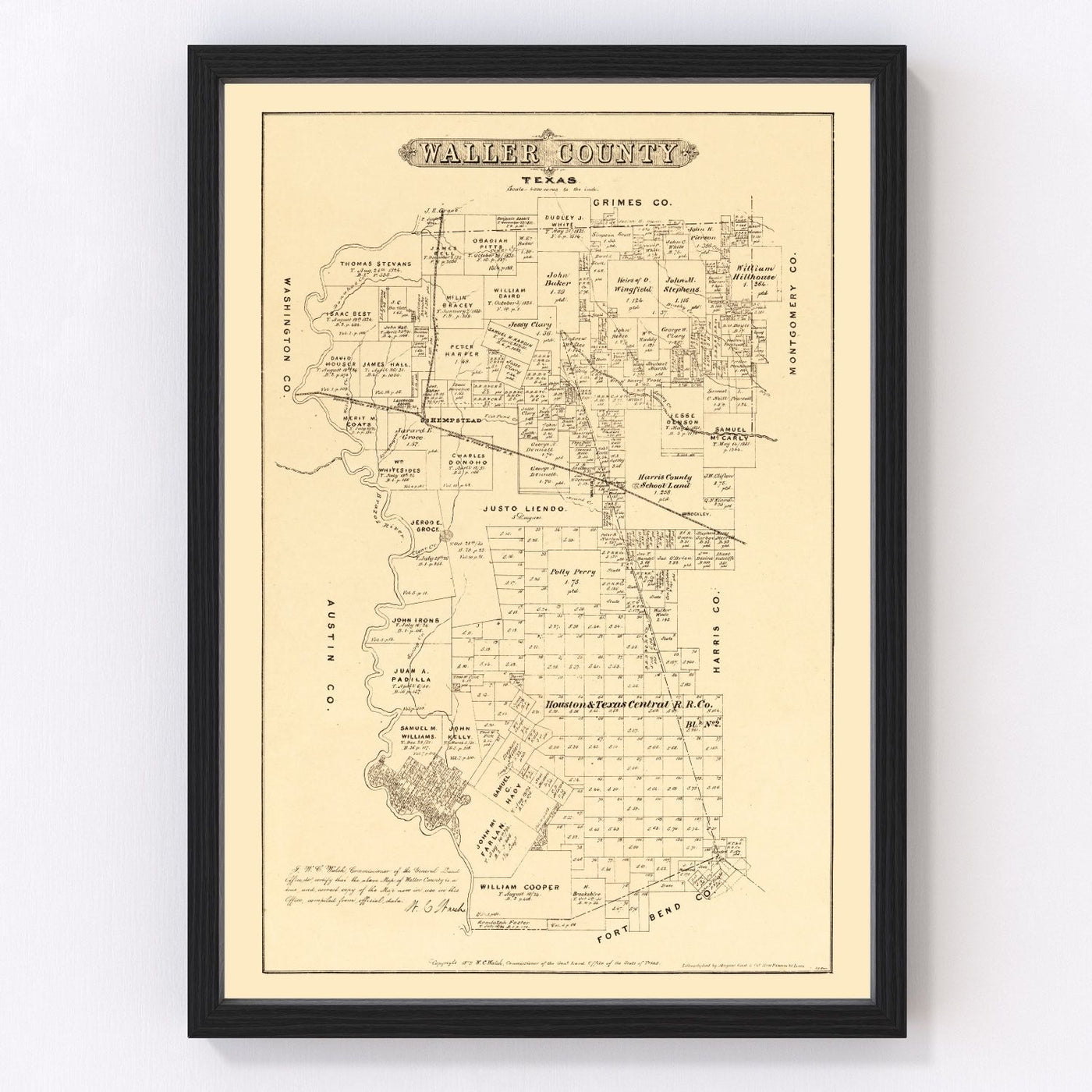 Waller County Vintage Map 1879