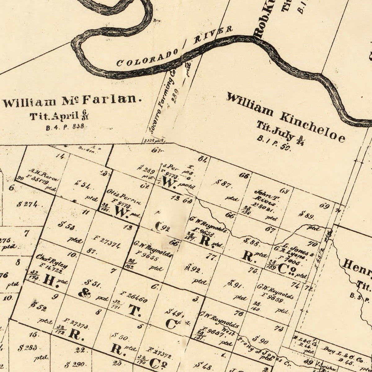 Restored historic details from the 1895 county map of Wharton County, Texas