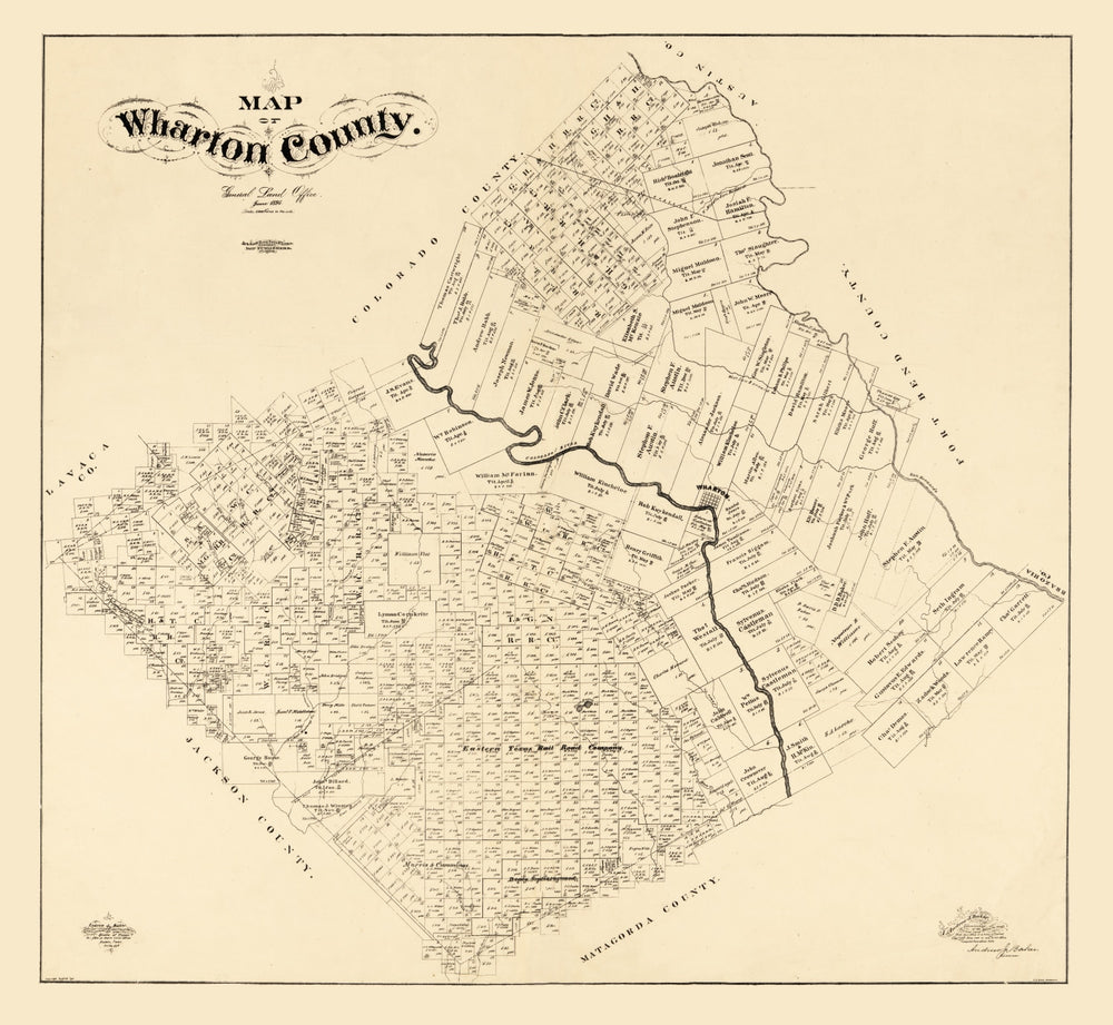 Vintage Map of Wharton County, Texas 1895 print style example