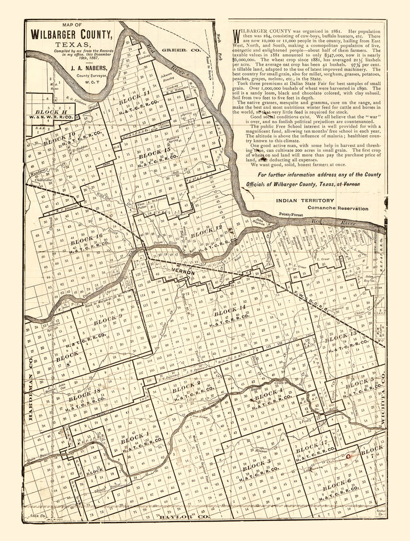 Size comparison using Vintage Map of Wilbarger County, Texas 1887