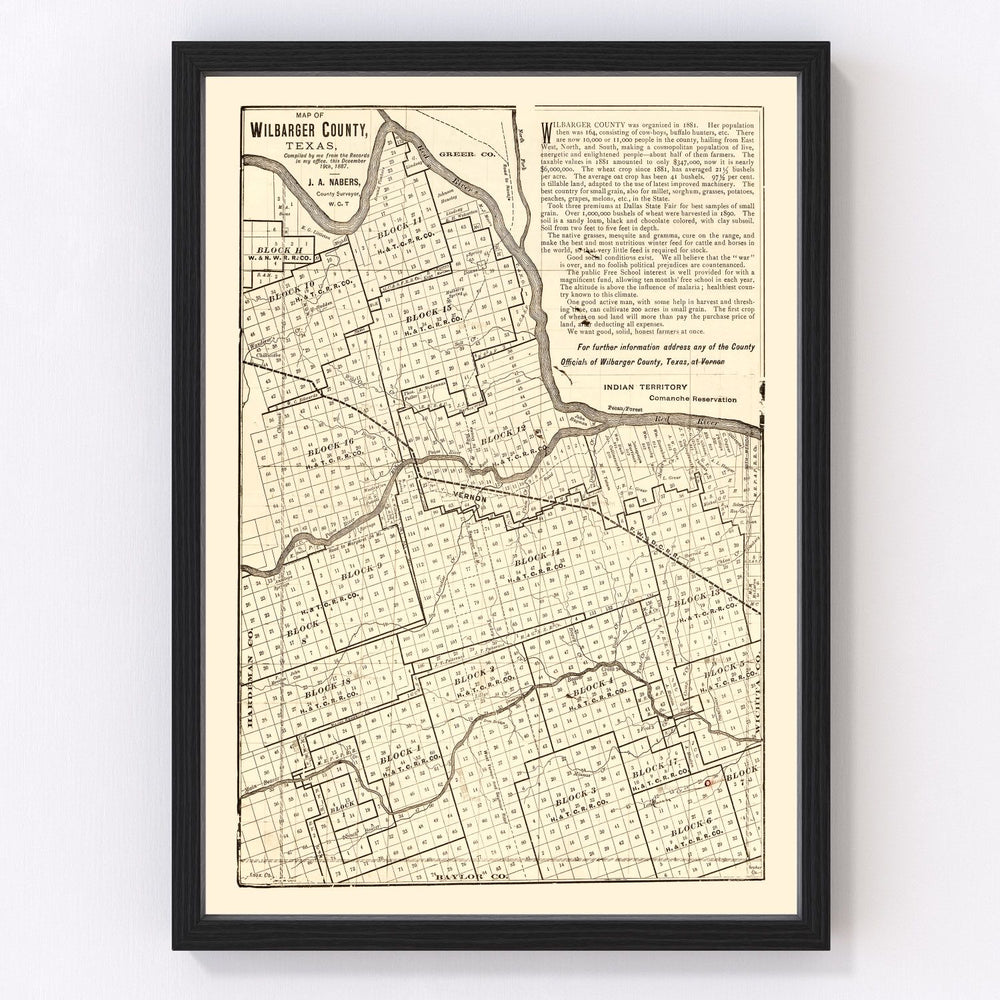 Wilbarger County Vintage Map 1887