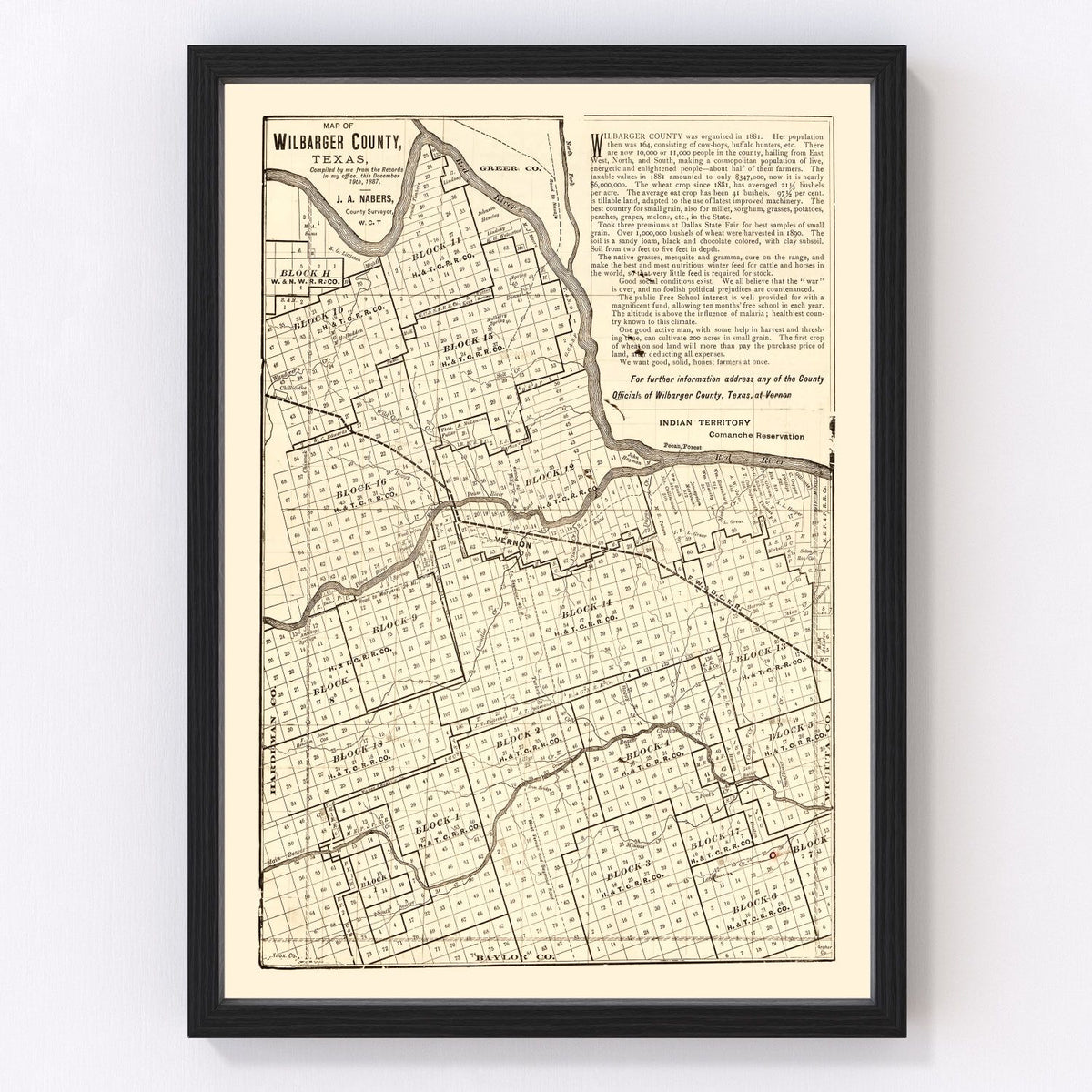 Wilbarger County Vintage Map 1887