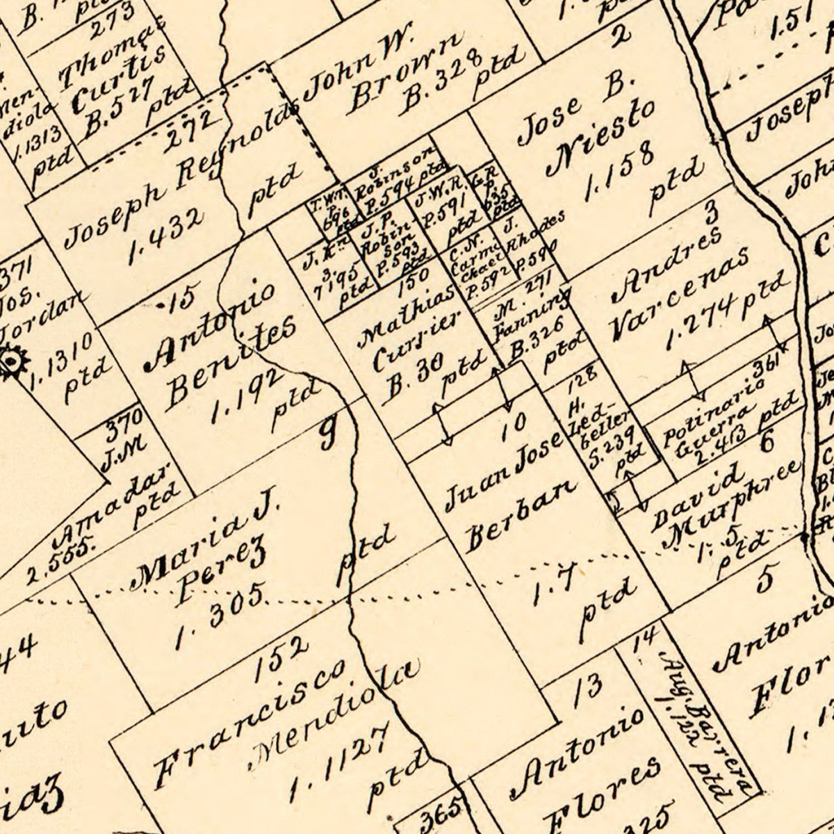 Restored historic details from the 1879 county map of Wilson County, Texas