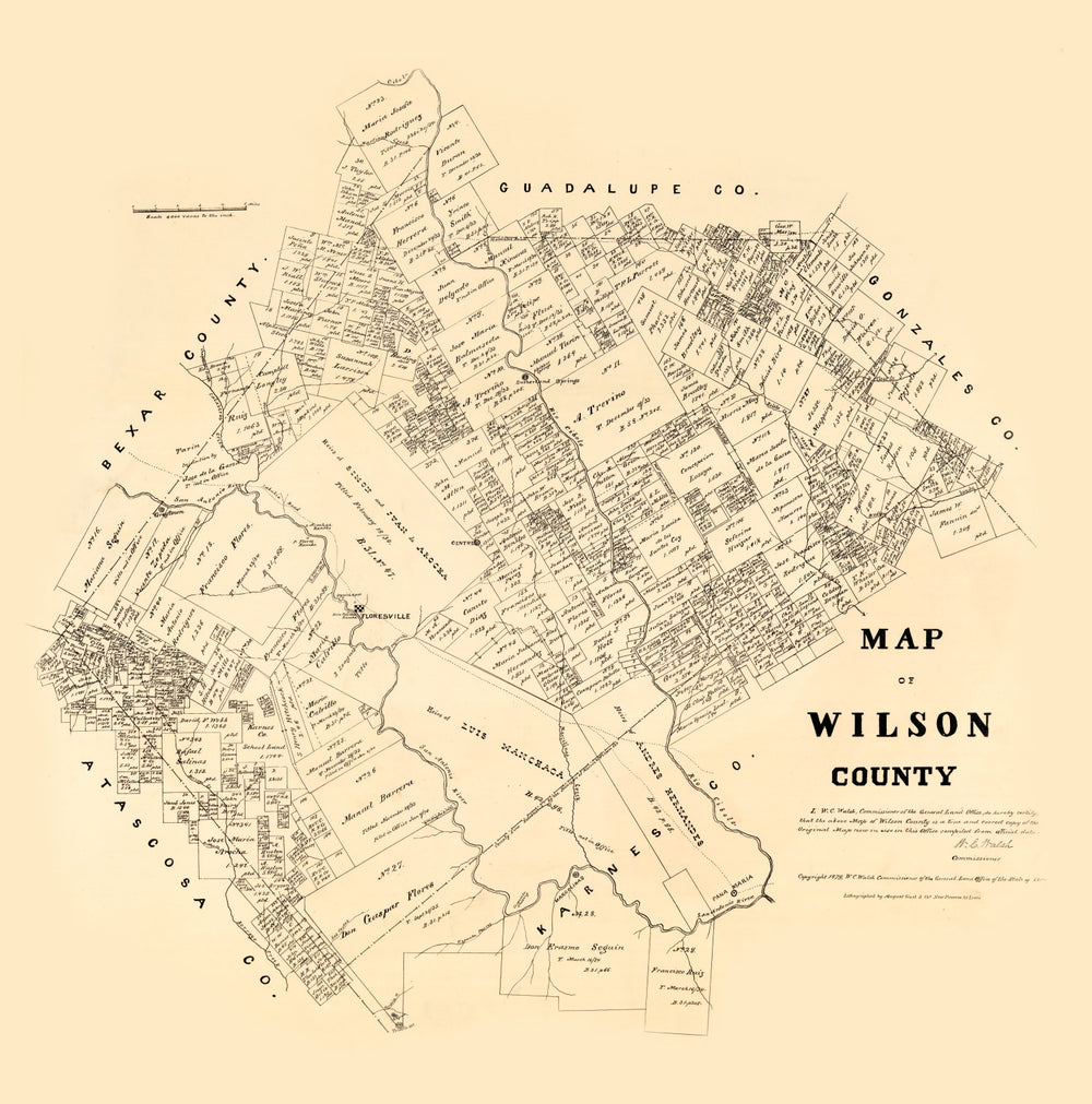 Vintage Map of Wilson County, Texas 1879 print style example