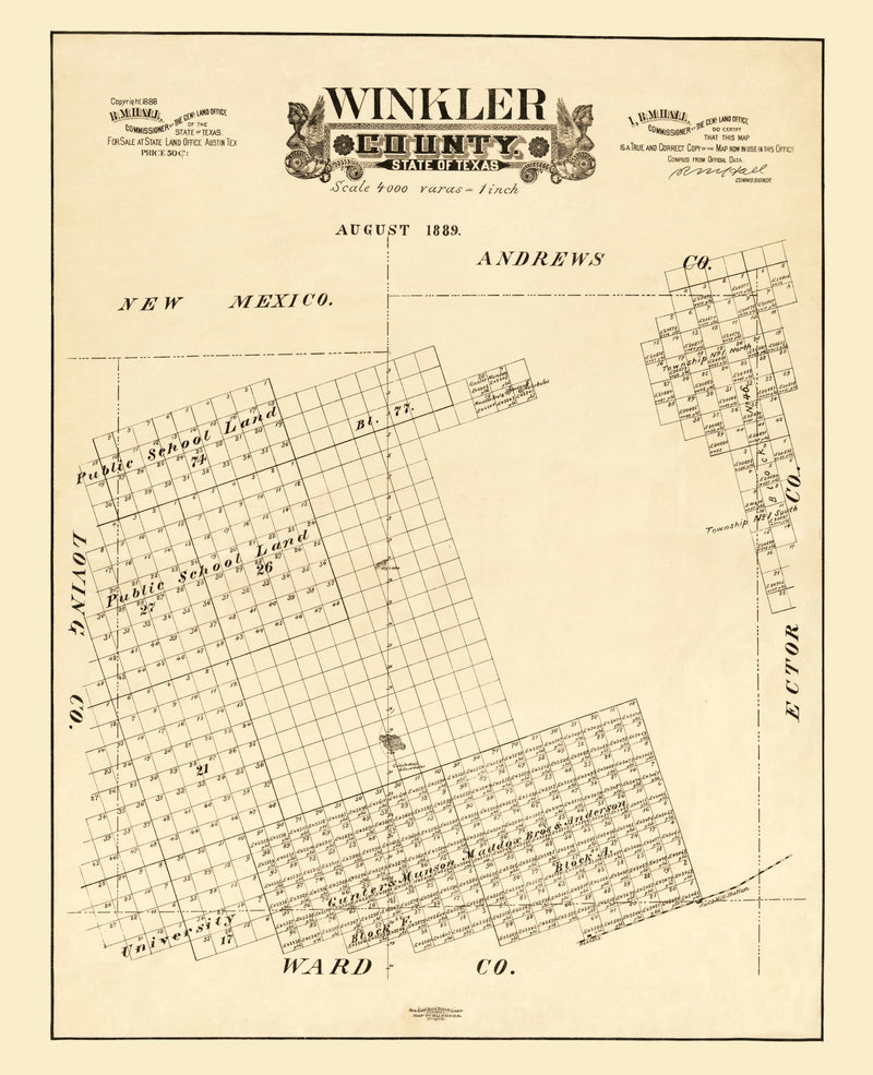 Size comparison using Vintage Map of Winkler County, Texas 1888