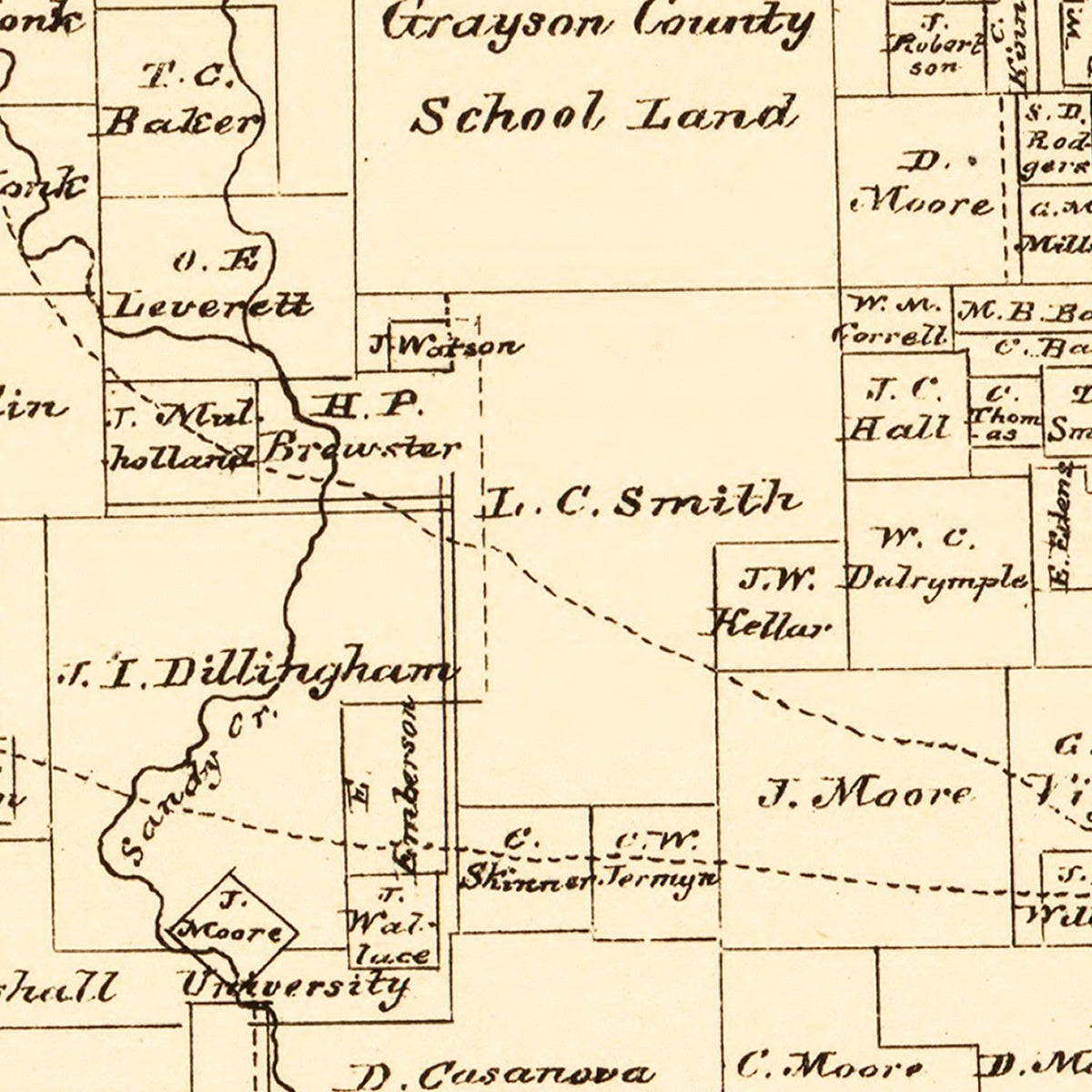 Restored historic details from the 1870 county map of Wise County, Texas
