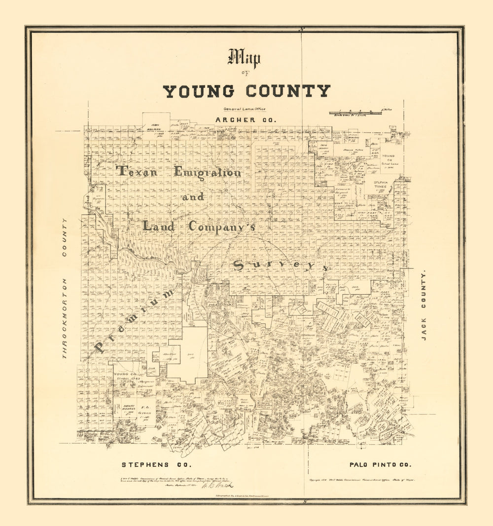 Vintage Map of Young County, Texas 1879 print style example