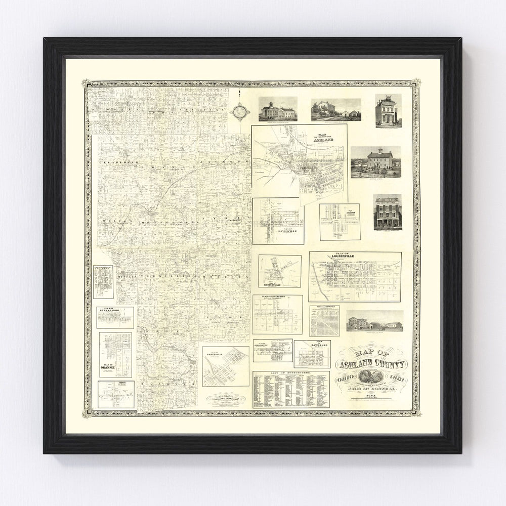 Ashland County Vintage Map 1861