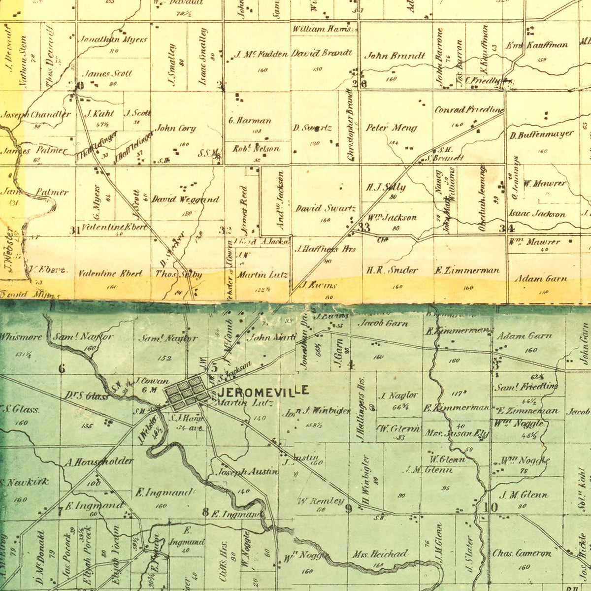 Restored historic details from the 1861 county map of Ashland County, Ohio