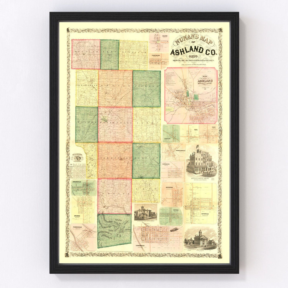 Ashland County Vintage Map 1861