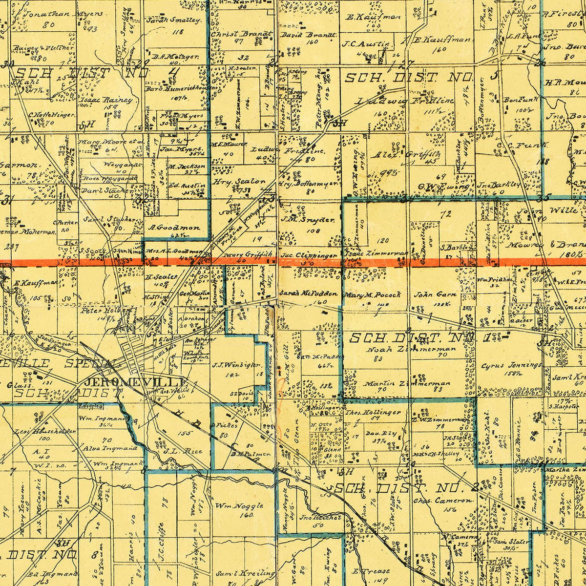 Restored historic details from the 1897 county map of Ashland County, Ohio